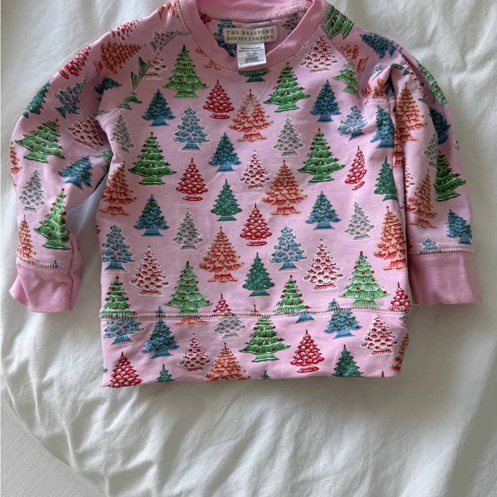 The Beaufort Bonnet Company Pink Sweatshirt with Colorful Tree Pattern